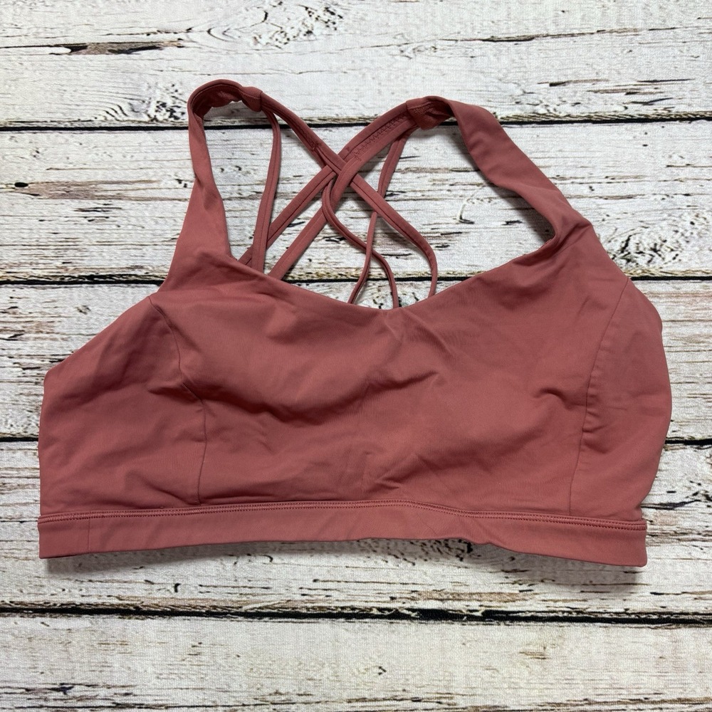 Lululemon Free to Be Serene Sports Bra Strappy Sz 12 Pinkish Brown